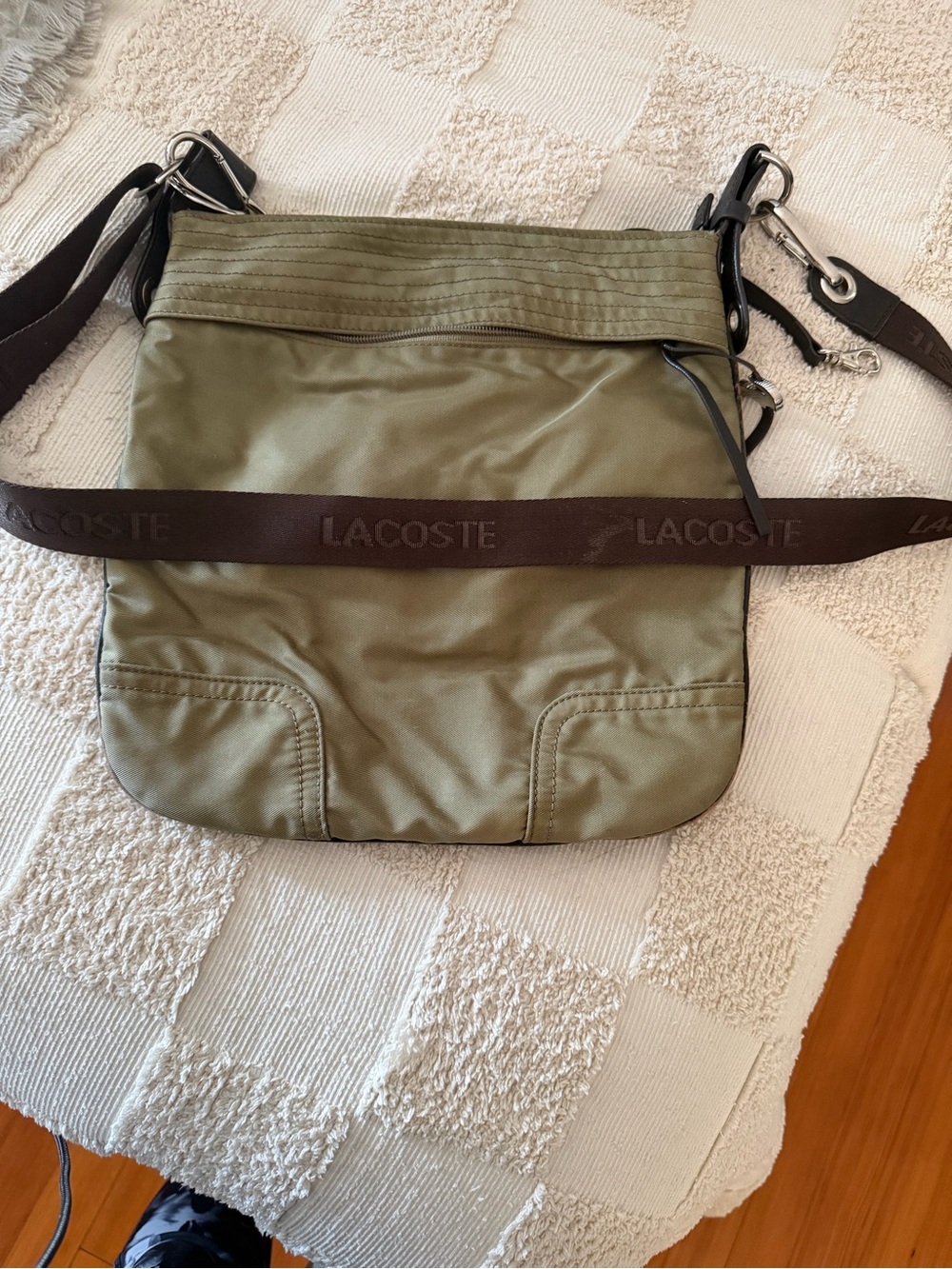 Lacoste Olive Green Nylon Crossbody Messenger Bag